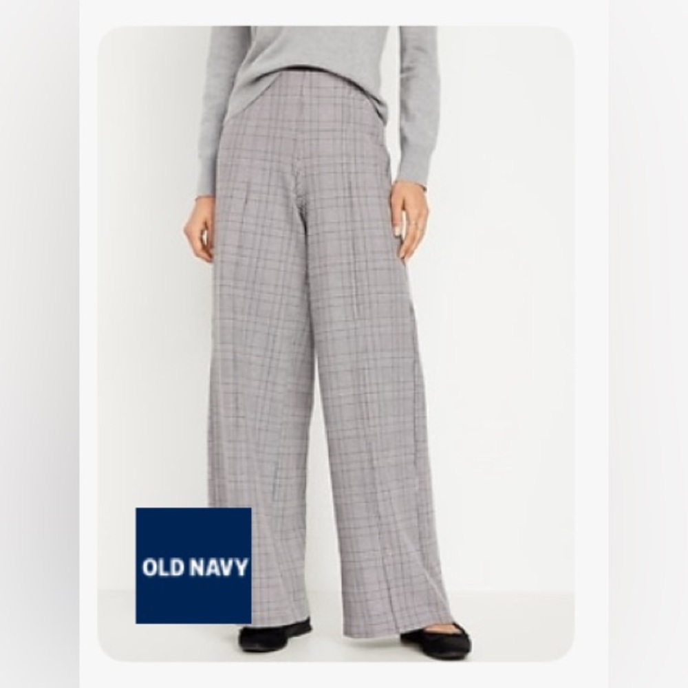Old Navy plaid “high waisted pixie pull on wide leg pants”